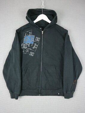 DC Graphic Zip Up Hoodie Black Vintage Youth 14-16 Womens Small Y2K